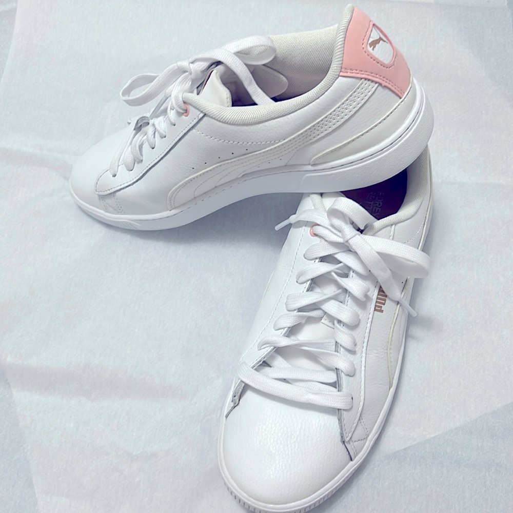 Women's White and Pink Sneakers